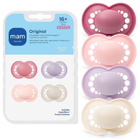 MAM Original Matte Baby Pacifiers, Binky for 16+ Months, BPA-Free Silicone Nipple, Easy to Clean, Best for Breastfed Babies, Developed with Medical Experts, 4 Count Binkies in Saudi Arabia