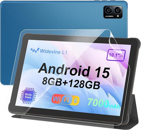 10 inch Android 15 Tablet: Octa-Core, 8GB RAM 64GB, 7000mAh, with Stand Case, IPS HD Display, Wi-Fi 6, OTG, Metal Body – Fast & Portable Tablet for Work & Entertainment, 2-Year Protection in Kuwait
