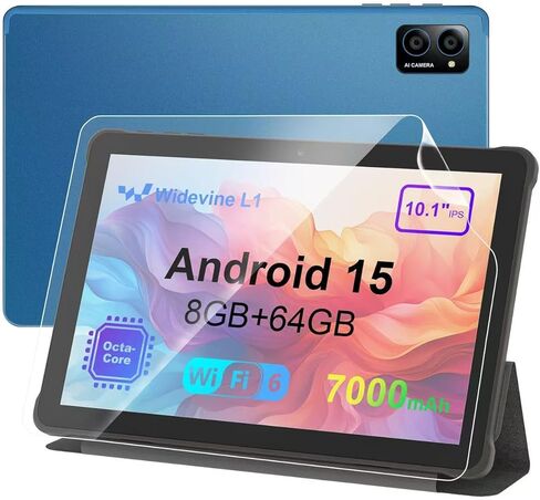 10 بوصة Android 15 Tablet: Octa-Core ، 8GB RAM 64GB ، 7000mAh ، مع علبة الوقوف ، شاشة IPS HD ، Wi-Fi 6 ، OTG ، الجسم المعدني-الكمبيوتر اللوحي السريع والمحمول للعمل والترفيه ، حماية لمدة عامين in Kuwait