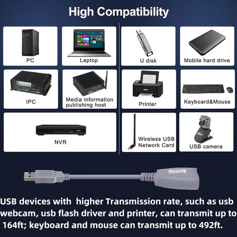 USB Over Ethernet Extender up to 328ft/100m, USB Over Cat6 Extender Plug and Play, No Driver Needed, USB 2.0 Extender Supports Windows, MacOS, Android, Linux, Compatible with USB1.1 in Kuwait
