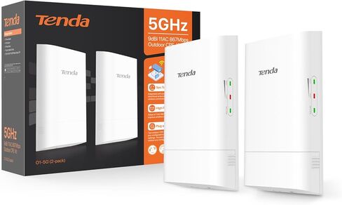 Tenda 2-Pack O1-5G 867Mbps Outdoor CPE Pre-Configured, 5.8GHz Wireless Bridges, Point-to-Point Wi-Fi Bridge, 1KM Long Range, IP65 Waterproof Enclosure, Plug & Play Ready(2 Kit) in Kuwait