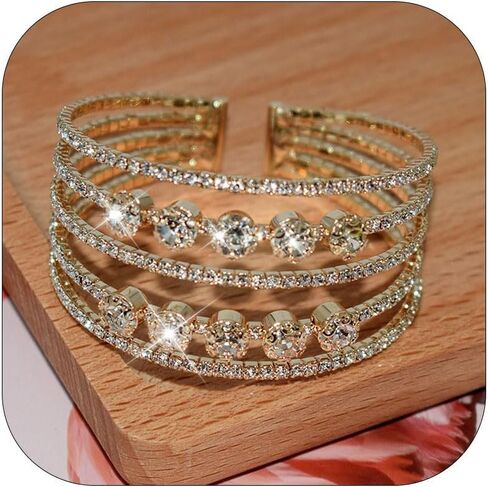 Rhinestone Bracelet for Women Silver Prom Jewelry Cuff Crystal Tennis Bracelets Formal Wedding Party Dress Outfits Accessories in Saudi Arabia