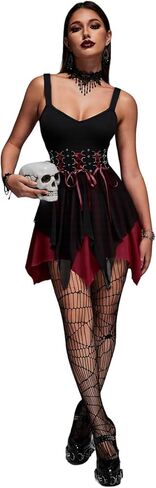 Retro Womens Dress Vampire Backless Sleeveless Gothic Lace-up D-Ring Backless Vintage Punk Mini Dress in Saudi Arabia
