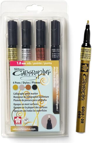 SAKURA Pen-Touch Calligrapher Paint Markers - Paint Pens for Metal, Wood, Plastic, & More - Assorted Metallic Colors - Fine Tip Size - 4 Pack in Kuwait