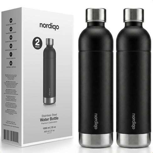Premium 33 oz Stainless Steel Bottle - Compatible with SodaStream and Aarke Soda Makers | No Expiration Date | Dishwasher Safe | Leak Proof | BPA-Free | 2-Pack in Saudi Arabia