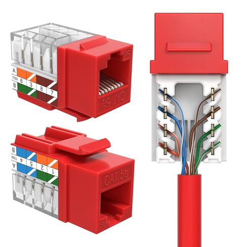 Cat5e Keystone Ethernet Wall Jack Punch Down UTP 45-Degree (Easier Termination Than 90-Degree), RJ45 Slim Profile Speed Termination Red 45° Angled (100 Pack) in Kuwait