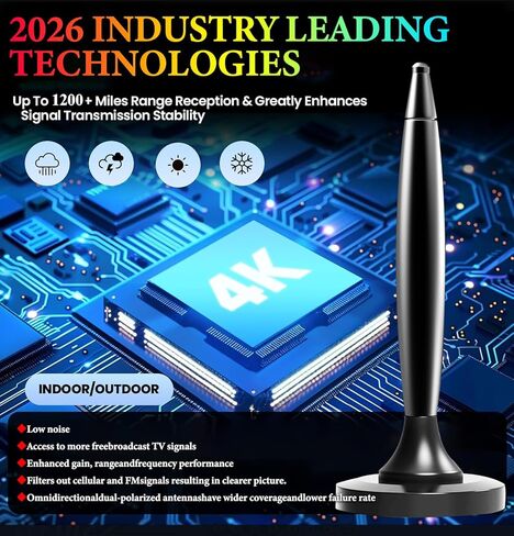TV Antenna for Smart TV Indoor, Long Range Reception Strong Magnetic Base 4k 1080P Indoor TV Antenna for Easy Installation, HD Antenna for TV Indoor Local Channels 18ft Long Cables in Saudi Arabia