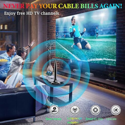 TV Antenna for Smart TV Indoor, Long Range Reception Strong Magnetic Base 4k 1080P Indoor TV Antenna for Easy Installation, HD Antenna for TV Indoor Local Channels 18ft Long Cables in Saudi Arabia