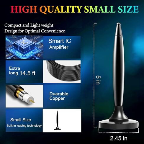 TV Antenna for Smart TV Indoor, Long Range Reception Strong Magnetic Base 4k 1080P Indoor TV Antenna for Easy Installation, HD Antenna for TV Indoor Local Channels 18ft Long Cables in Saudi Arabia