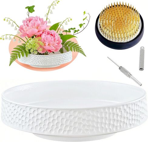 Japanese Ikebana Kit Floral Frog Japanese Flower Arranging Supplies Flower Container with Needle Straightening Tool & Kenzan - 2.4inch Flower Frog, Bowl Vase (Black Peacock) in Kuwait