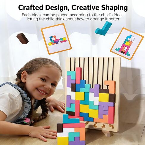 Wooden Stacking Puzzle Toy Tetris, 3D Wooden Tetris Puzzle Montessori Toy Art, Giant Tetris Board Game, Wood Stacking Blocks Stress Toys for Family Easter Activity, Home Decor (1Pcs) in Kuwait