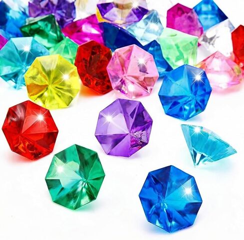 Hicarer Acrylic Diamond Gems Toy Pirate Plastic Gems Bulk Large Fake Gemstones Colored 25 Carat Treasure Chest Hunt Party Favors Table Decorations for Kids Boys Girls in Kuwait