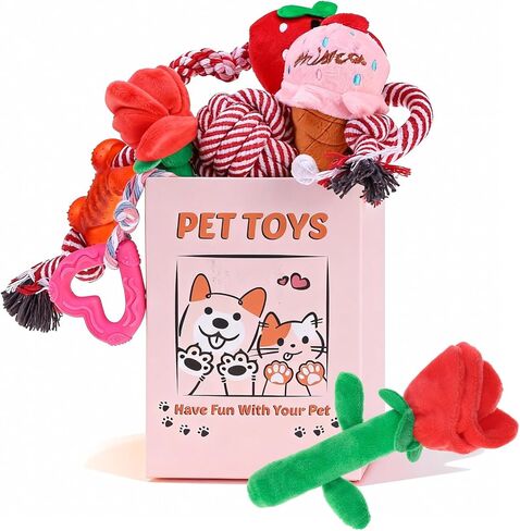 EXPAWLORER 15 Pack Christmas Dog Toys Bulk Set - Dog Toys Christmas Pack, Durable Squeaky Rope Ball Toys, Indestructible Rubber Chew Toys, Interactive Toys for Small Medium Large Aggressive Chewers in Kuwait
