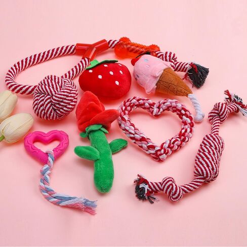 EXPAWLORER 15 Pack Christmas Dog Toys Bulk Set - Dog Toys Christmas Pack, Durable Squeaky Rope Ball Toys, Indestructible Rubber Chew Toys, Interactive Toys for Small Medium Large Aggressive Chewers in Kuwait