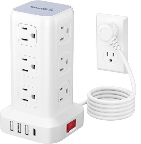 Power Strip with 12 Outlets 4 USB (1 USB C), 6.5Feet Extension Cord with Multiple Outlets, Charging Station, Power Strip Tower, Home Office Desk Supplies in Saudi Arabia