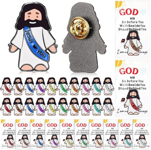 24 Set Easter Mini Jesus Figures Pins with Love You Cards, Pocket Jesus Religious Easter Day Badges Christian Church Lapel Pins, Sunday School Baptism Gifts Party Favors in Kuwait