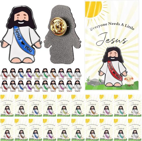 24 Set Easter Mini Jesus Figures Pins with Love You Cards, Pocket Jesus Religious Easter Day Badges Christian Church Lapel Pins, Sunday School Baptism Gifts Party Favors in Kuwait