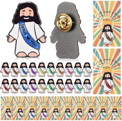 24 Set Easter Mini Jesus Figures Pins with Love You Cards, Pocket Jesus Religious Easter Day Badges Christian Church Lapel Pins, Sunday School Baptism Gifts Party Favors in Kuwait
