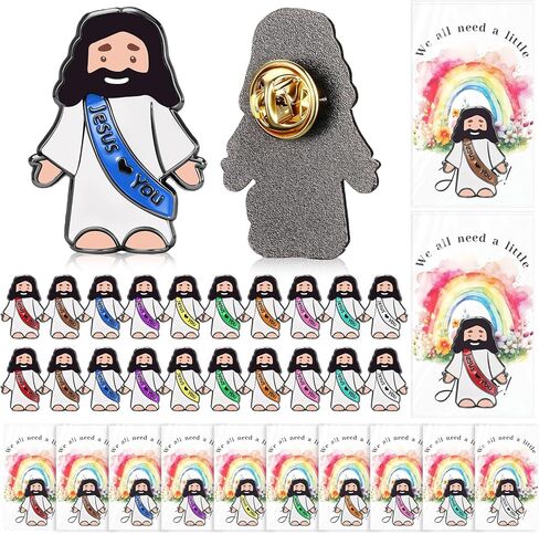 24 Set Easter Mini Jesus Figures Pins with Love You Cards, Pocket Jesus Religious Easter Day Badges Christian Church Lapel Pins, Sunday School Baptism Gifts Party Favors in Kuwait