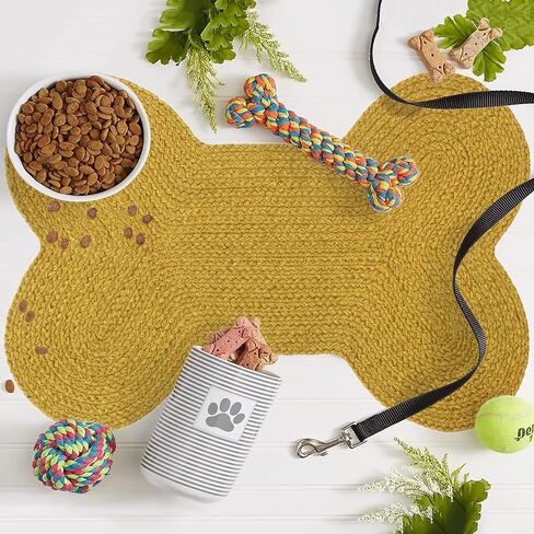 سجادة The Home Talk Pet للكلاب والقطط، سجاد منطقة صديقة للحيوانات الأليفة، سجادة مضفرة يدويًا، سجادة أرضية مضادة للانسكاب، ممسحة مثالية لحيوانك الأليف، مادة البوليستر، 16 × 24 بوصة، تصميم عظمة - أبيض in Kuwait