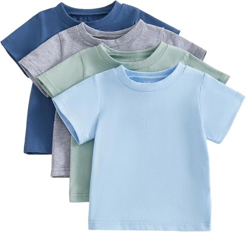 Boys' 4-Pack Short Sleeve Solid/Striped Crew Neck T-Shirts Top Tee Toddler Baby Boy Summer Clothes in Saudi Arabia