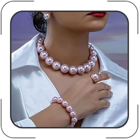 Prom Jewelry Set for Women Pearl Jewelry Sets Pearls Necklace Earrings Bracelet Ring Sets Faux Pearls Bridesmaid Bridal Wedding Prom Outfits Jewelry Sets in Saudi Arabia