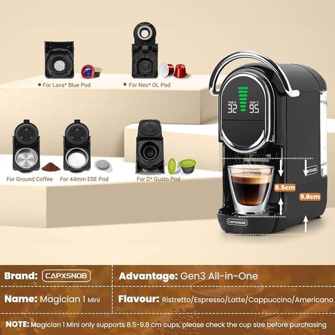 Magician1 Mini Coffee Maker for Nespresso Original, Dolce Gusto, Lavazza Blue, ESE Pods, 19-Bar Espresso Machine for Grounds, Coffee Machine with adjustable Temp & Cup Size, 21oz Reservoir in Saudi Arabia