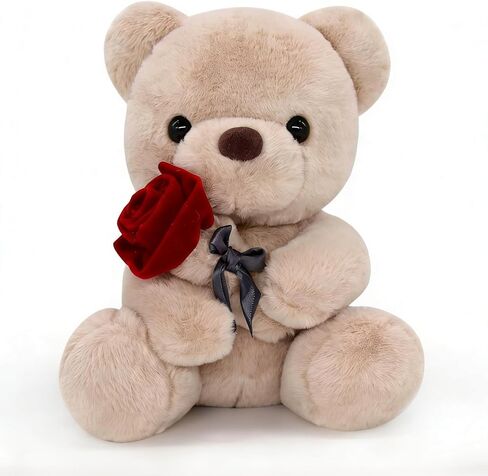 Teddy Bears Stuffed Animals with Rose, 9Inch Valentines Day Bear, Valentines Day Gift for Girlfriend or a Gift for Children on Holiday, Romantic Night Kawaii Bear Plush, Anniversary in Kuwait