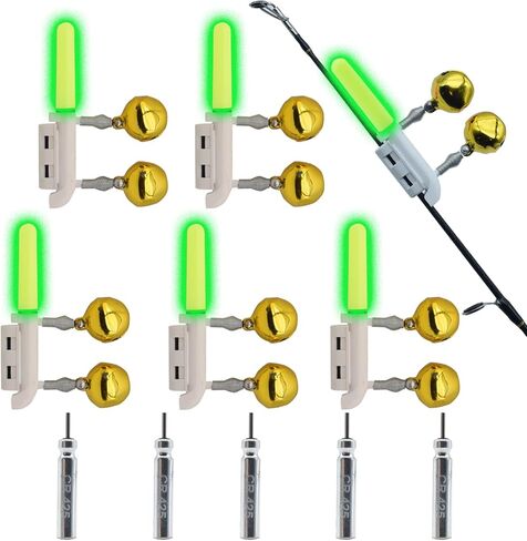 أعواد توهج Fihsing قابلة لإعادة الاستخدام مع أجراس لأطراف القضيب العلوية، مصباح LED بمشبك على القطب في الليل مع بطاريات دبوس CR425 3V، تدوم طويلاً 12 ساعة in Kuwait