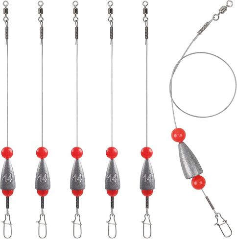 Carolina Rigs for Bass Fishing,5/10pcs Pre Rigged Carolina Ready Rigs Steel Fishing Leaders with Bullet Fishing Weights Beads Free Rig Saltwater Bottom Fishing Rig Kit 3/8oz 1/2oz 3/4oz in Kuwait