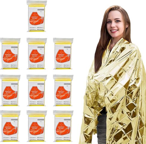 Emergency Blankets Mylar Thermal Blanket (10 Pack-Silver) 84"x52" Space Blankets Survival for First Aid,Camping,Car Emergency Kit,Outdoor Camping,Hiking,First Aid,Marathon in Kuwait