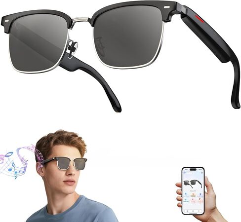 AI Smart Glasses, Bluetooth Glasses with Speaker, 110+ Languages & Accents Translation, Voice Control,UV Protection, 8H Battery Life, Multifunctional Smart Sunglasses for Men&Women(Black) in Kuwait