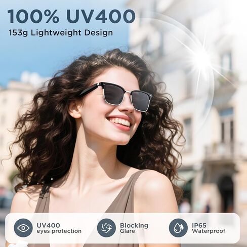 AI Smart Glasses, Bluetooth Glasses with Speaker, 110+ Languages & Accents Translation, Voice Control,UV Protection, 8H Battery Life, Multifunctional Smart Sunglasses for Men&Women(Black) in Kuwait