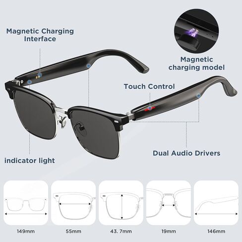 AI Smart Glasses, Bluetooth Glasses with Speaker, 110+ Languages & Accents Translation, Voice Control,UV Protection, 8H Battery Life, Multifunctional Smart Sunglasses for Men&Women(Black) in Kuwait