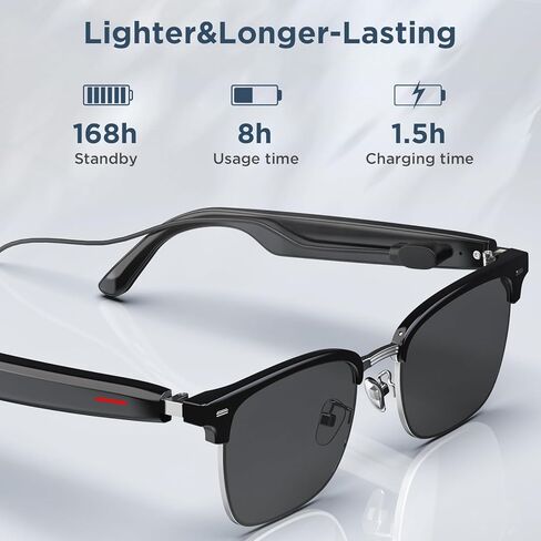 AI Smart Glasses, Bluetooth Glasses with Speaker, 110+ Languages & Accents Translation, Voice Control,UV Protection, 8H Battery Life, Multifunctional Smart Sunglasses for Men&Women(Black) in Kuwait