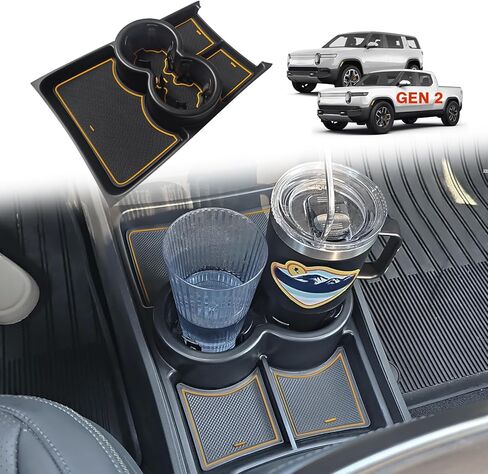 BestEvMod for Rivian R1T R1S Lower Center Console Organizer Tray Compatible with Rivian R1T R1S 2022 2023 2024 Fit 32oz Bottle Accessories(Yellow) in Kuwait