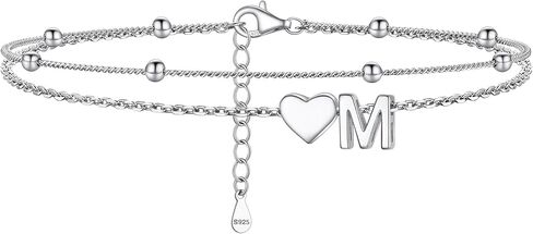 PROSILVER Ankle Bracelets for Women S925 Sterling Silver Anklets for Women Waterproof, Dainty Layered Heart Anklet, Beach Initial Anklet for Summer, Letter A-Z in Kuwait
