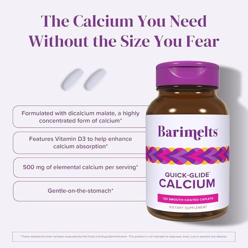 Barimelts Quick-Glide™ Calcium - 120 Smooth-Coated Caplets (1-Month Supply) - Bariatric Calcium Supplements for Women Support Bone Health After Bariatric Surgery in Kuwait
