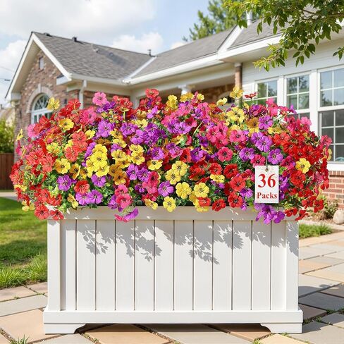 24 حزم الزهور الاصطناعية للديكور في الهواء الطلق ، والأشعة فوق البنفسجية المقاومة البنفسجي فو ، البنفسجي الملون الأوكالبتوس نباتات مزيفة لخارج الفناء الداخلي ديكور الشرفة الفناء ، مزيج 4 ألوان in Kuwait