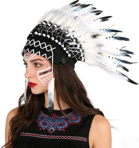 Ruiqas Native American Headdress, Indian Style Feather Headdress with Elastic Band for Kids Adults Party Photo Props Party Home Decor in Kuwait