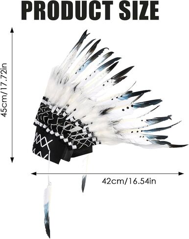Ruiqas Native American Headdress, Indian Style Feather Headdress with Elastic Band for Kids Adults Party Photo Props Party Home Decor in Kuwait