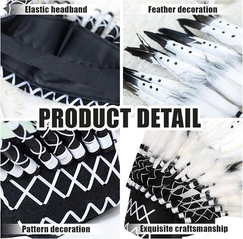 Ruiqas Native American Headdress, Indian Style Feather Headdress with Elastic Band for Kids Adults Party Photo Props Party Home Decor in Kuwait