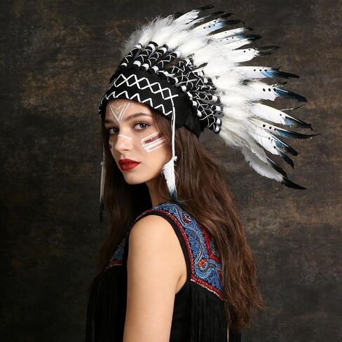 Ruiqas Native American Headdress, Indian Style Feather Headdress with Elastic Band for Kids Adults Party Photo Props Party Home Decor in Kuwait