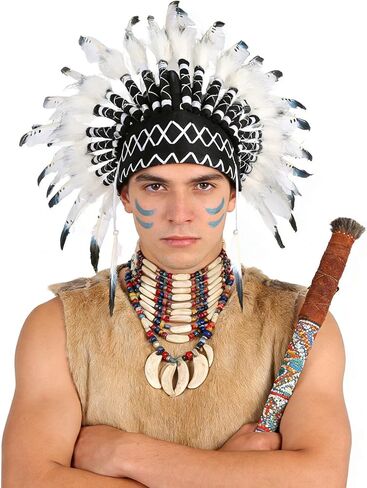 Ruiqas Native American Headdress, Indian Style Feather Headdress with Elastic Band for Kids Adults Party Photo Props Party Home Decor in Kuwait