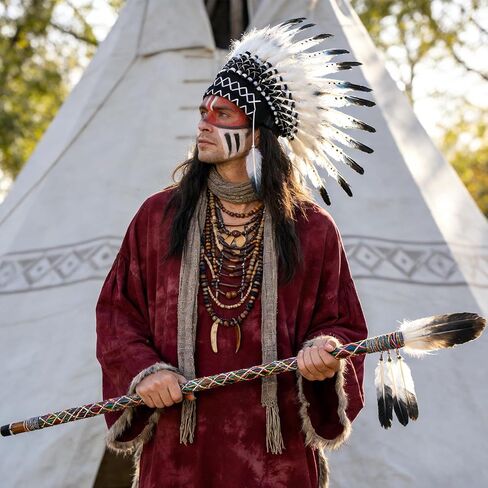 Ruiqas Native American Headdress, Indian Style Feather Headdress with Elastic Band for Kids Adults Party Photo Props Party Home Decor in Kuwait