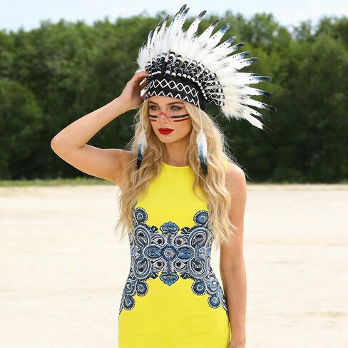 Ruiqas Native American Headdress, Indian Style Feather Headdress with Elastic Band for Kids Adults Party Photo Props Party Home Decor in Kuwait