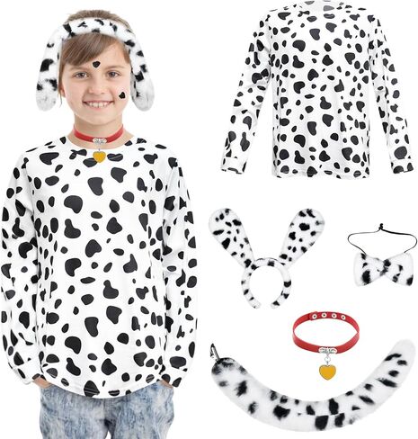 Dalmatian Costume Kids 101 Days of School Costume Girls Halloween Dalmatians Dog Shirt Tutu with Accessories in Kuwait