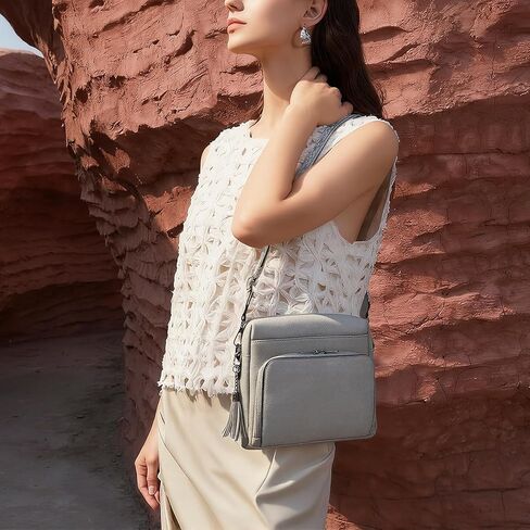 محافظ كروسودي للنساء ، أكياس متوسطة الأكياس للنساء للنساء من الجلد الناعم الكتف محفظة سفر عصرية مبنية على محفظة مع حزام رمادي قابل للتعديل in Kuwait