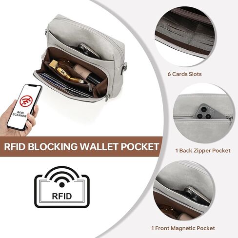 محافظ كروسودي للنساء ، أكياس متوسطة الأكياس للنساء للنساء من الجلد الناعم الكتف محفظة سفر عصرية مبنية على محفظة مع حزام رمادي قابل للتعديل in Kuwait