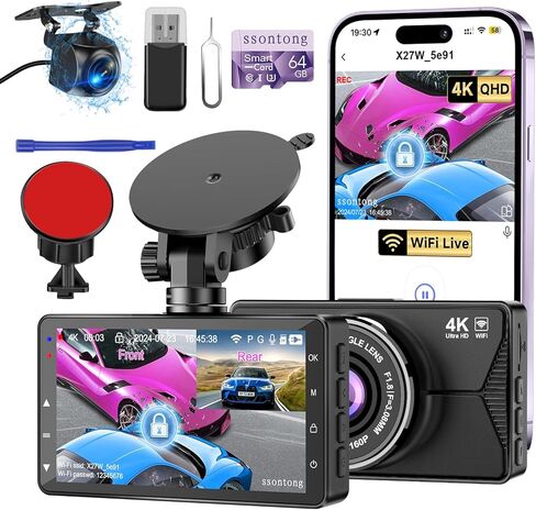 Car Camera - Dash Cam Front and Rear, 4K Dash Camera for Cars Built-in 5.8G WiFi GPS ADAS Dashcam,3.2" IPS Screen Dash Cam with Free 32GB Card,G-Sensor,Loop Recording,WDR,Night Vision Dashboard Camera in Saudi Arabia